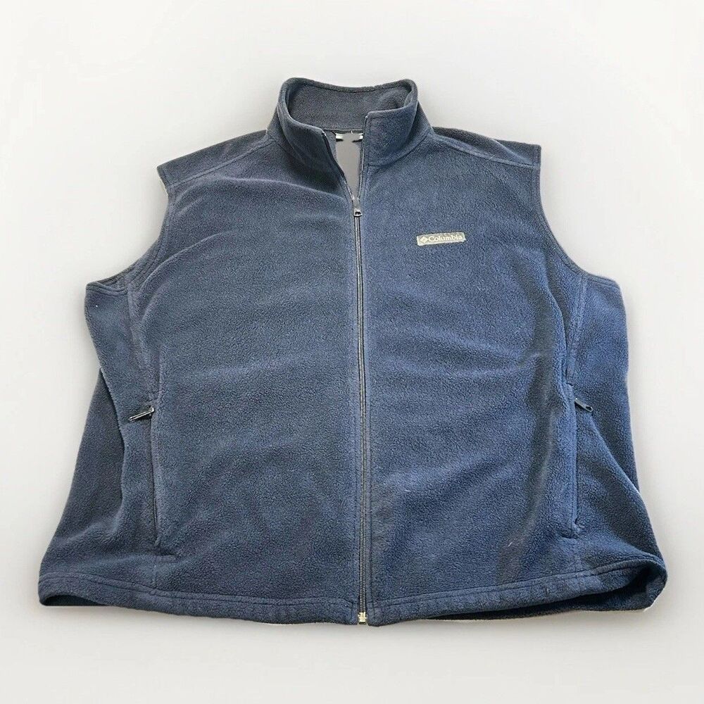 COLUMBIA MENS FLEECE VEST FULL ZIP XL SLEEVELESS BLUE ZIP POCKETS BLUE OUTDOOR